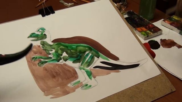 Рисуем динозавров акварелью. Урок второй часть первая смотреть онлайн