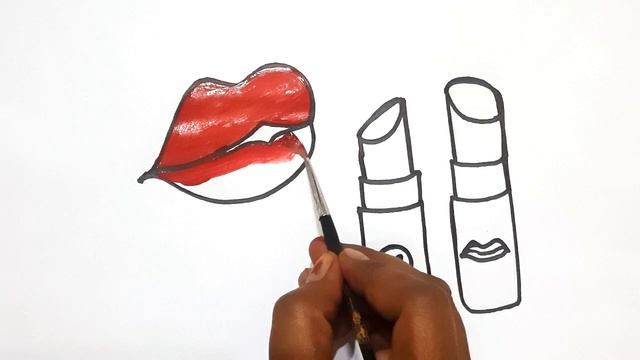 How to draw makeup set cartoon Drawing Easy Coloring for kids Toddlers  lipstick brush  Lip draw
