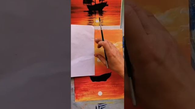Как нарисовать парусник на закате гуашью. Ускоренное видео. смотреть онлайн