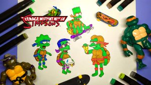 Рисунок-раскраска Симпсоны Черепашки-ниндзя.