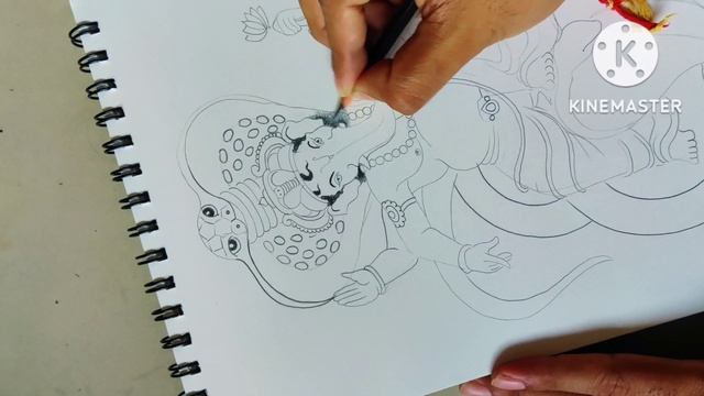 A beautiful pencil shading sketch of lord Ganesha sitting on a Snake as their king/ Ganpati Bappa смотреть онлайн