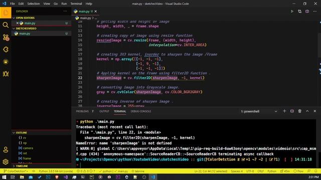 Live webcam to sketch python opencv