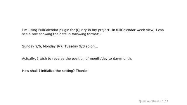 jQuery : Full calendar change date format in week view смотреть онлайн