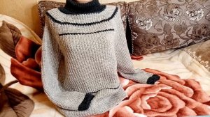 Мужской свитер регланом сверху/ обзор готового изделия