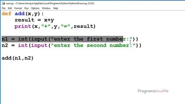 Python Program To Add Two Numbers Using Functions