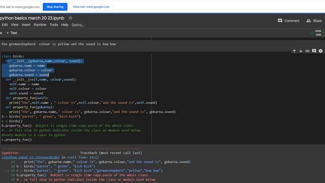 Day 11 Part 1 OOPs Introduction, Constructor,  self method and Inheritance in python.