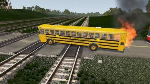 Train vs School Bus - Train Crash - Train Accident -  BeamNG.Drive
