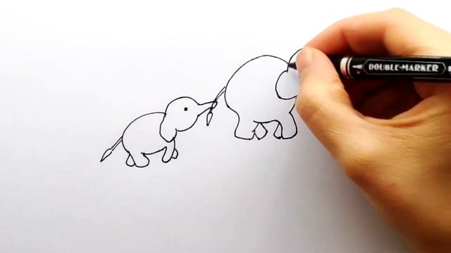 Рисуем простые рисунки #208. Как нарисовать слоненка с Мамой - идеи для рисования открыток смотреть онлайн