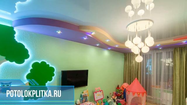 Установка дизайнерских натяжных потолков в детскую комнату смотреть онлайн