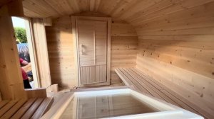 Обзор бани бочки (квадро) 6х2.5 с боковым входом.