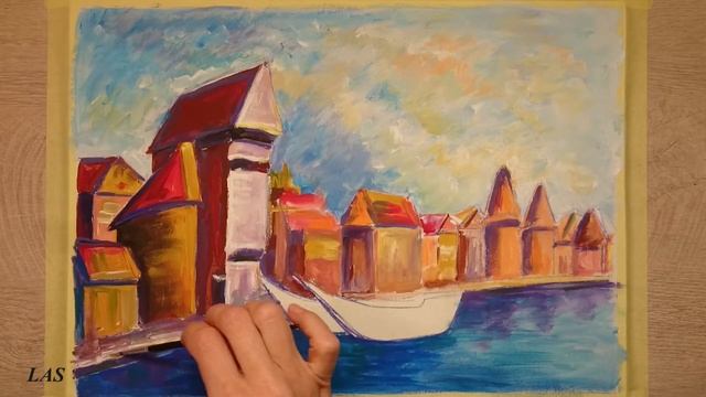 How to paint the Old town by the sea and ships/Как нарисовать старый город у моря и корабли смотреть онлайн