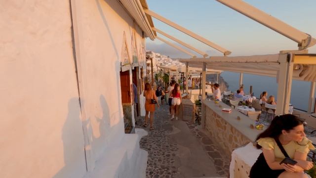 Fira, Santorini - Greece Evening Walk 4K - with Captions
