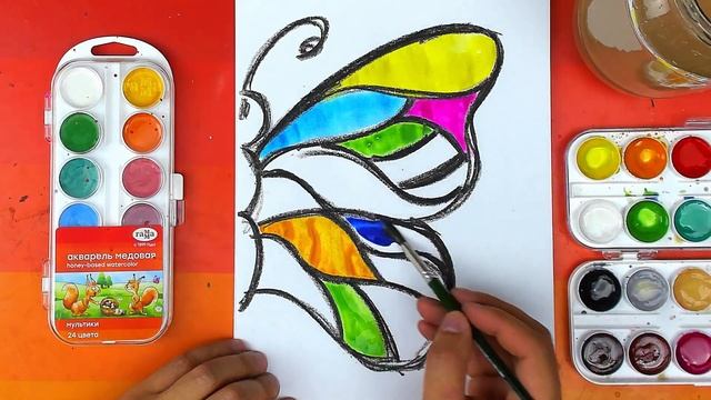 Рисуем БАБОЧКУ акварелью - уроки рисования РыбаКит
