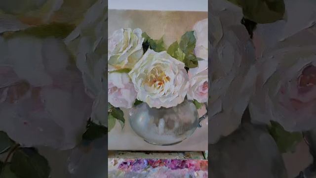 картина цветы"Розы в вазе" холст масло 40/50 см смотреть онлайн