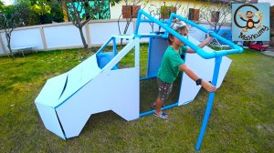 Милан и Папа делают дверь для самодельной машины Tesla CyberTrack. МанкиТайм