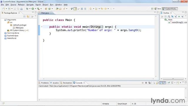 3-4. Passing arguments to the application. java essential training смотреть онлайн