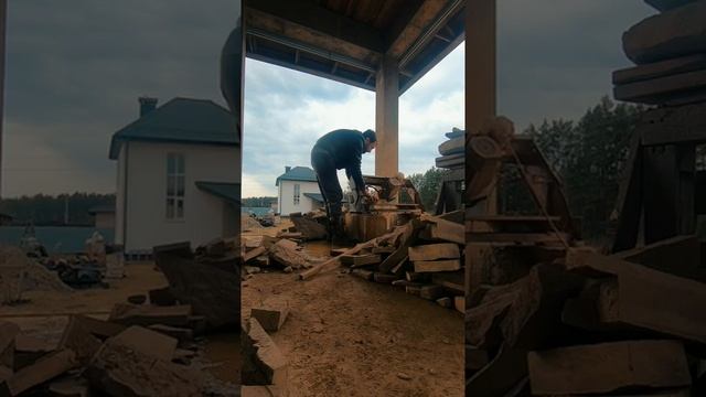 Камин в камне. Premium. Fireplace stone premium.