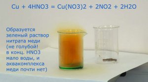 Cu + HNO3 конц: зеленый продукт