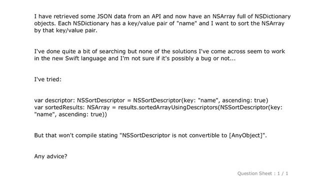 iOS : Sort NSArray of NSDictionary objects in Swift смотреть онлайн