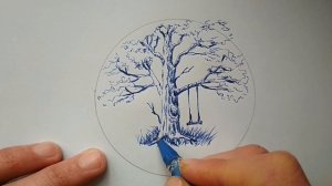 Как нарисовать дерево с качелями  с ручкой, шаг за шагом/How easy it is to draw a tree with a swing