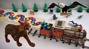 Гонка шариков марблс & Деревянный паровозик & Зверушки-игрушки из Киндер сюрпризов / АСМР