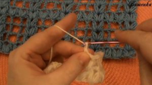 Вязание крючком узора КЛЕТКА С ПЫШНЫМИ СТОЛБИКАМИ