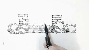 Как нарисовать лестница, вазоны и кусты  Ландшафтный рисунок пером и тушью  Скет