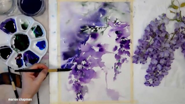 Wisteria in watercolour (no drawing) Speed painting смотреть онлайн
