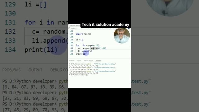 Python Random Number Store in List #python #pythondeveloper #pythonprogramming