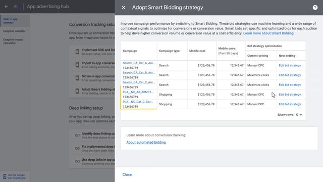 Google Ads Tutorials: Web to App Connect: App Conversion Tracking, Bidding and Deep Linking