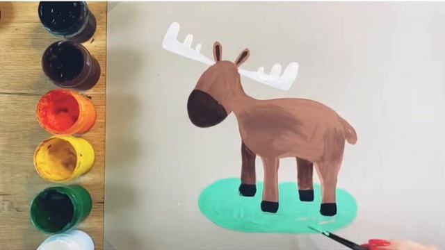 Рисуем лося гуашью | Урок рисования смотреть онлайн