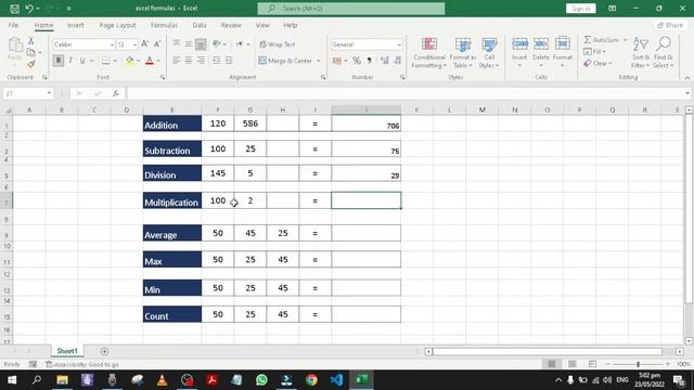 Excel Formulas Add, Subtract, Divide, Multiply, Average, Min, Max, Count | Excel Functions