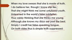 #99 Sonnet 138 When My Love Swears That She is Made Of Truth WILLIAM SHAKESPEARE in hindi summary