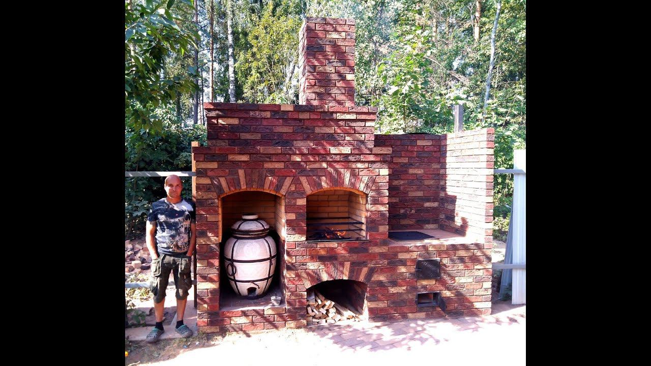 Мангал из кирпича, печь под казан и встроенный тандыр смотреть онлайн