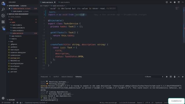 Lecture 13. Creating a Task (Part 1 Service) | Scalable API | Modern TypeScript | Master Nest (2021