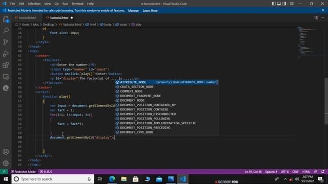 factorial of a number || js code to find factorial of a number || using js html and css #viralvideo