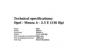 Opel - Monza A - 2.5 E (136 Hp) - Technical specifications