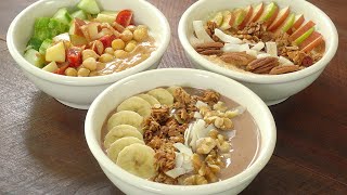 3 простых и вкусных рецепта йогурта  Шоколадно-банановый йогурт, овощной салат, йогурт