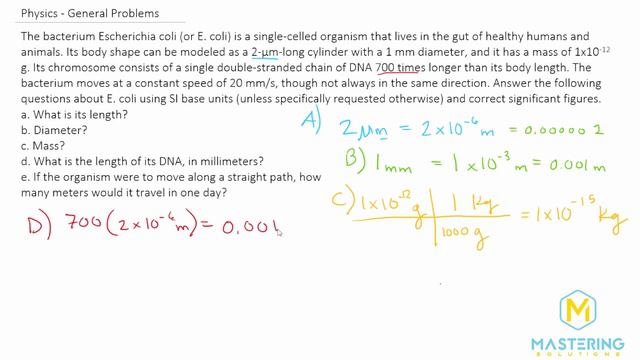 1.68 Mastering Physics Solution-"The bacterium Escherichia coli (or E. coli) is a single-celled org смотреть онлайн