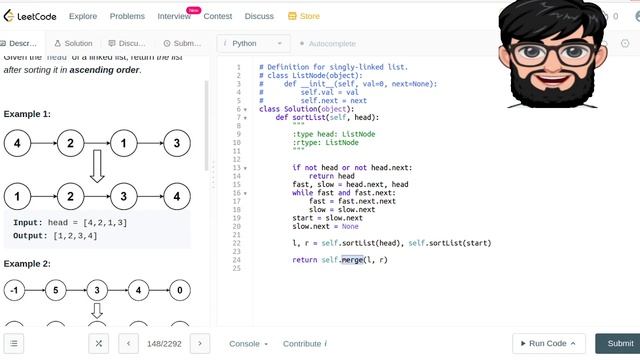 Leetcode Question 148 "Sort List" in Python
