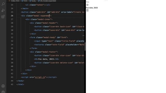 Notes App Tutorial - HTML, CSS, and JavaScript