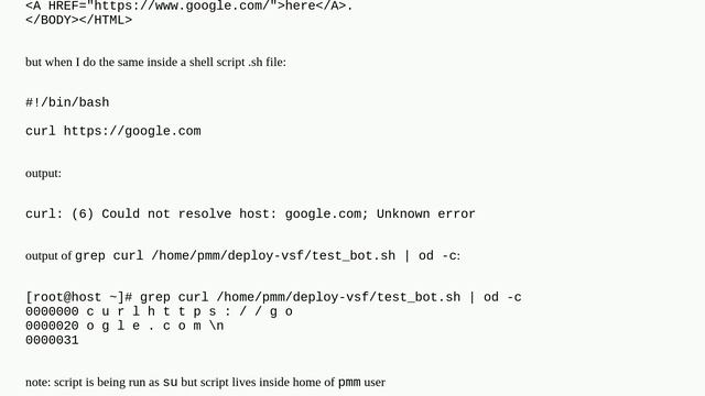 Runnig curl inside a shell script gives a curl: (6) Could not resolve host: error смотреть онлайн