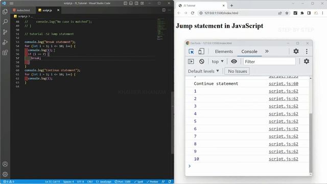Jump Statement - Continue and Break Statement|| JavaScript course  || Tutorial - 52