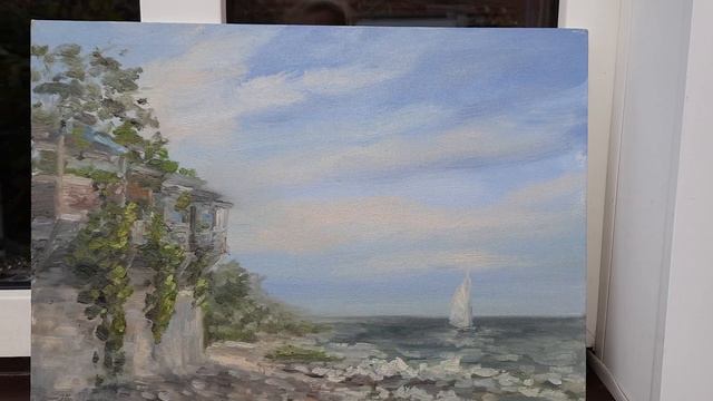 Домики у воды, Азовское море, лето, морской пейзаж #ZhNataly, живопись маслом