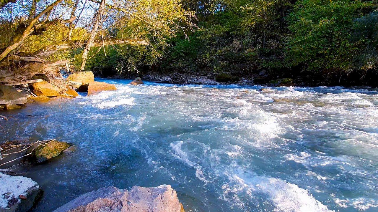 Mountain River, Turquoise Water And River Flowing Sounds