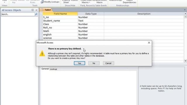 MS Access 2010:- Create Table In Design View And Set Primary Key ||MS Access Tutorials