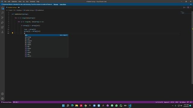 Bubble Sort in Python (Code + Code Explanation)