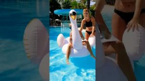 Учимся плавать на надувной игрушке. ЛЕБЕДЬ, Фламинго.