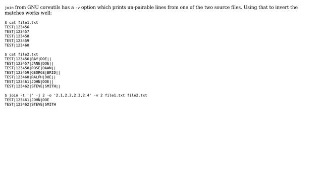 Compare two files and get unmatched rows from the second file based on first and second column смотреть онлайн