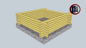 Анимация сборки сруба бани из бревна